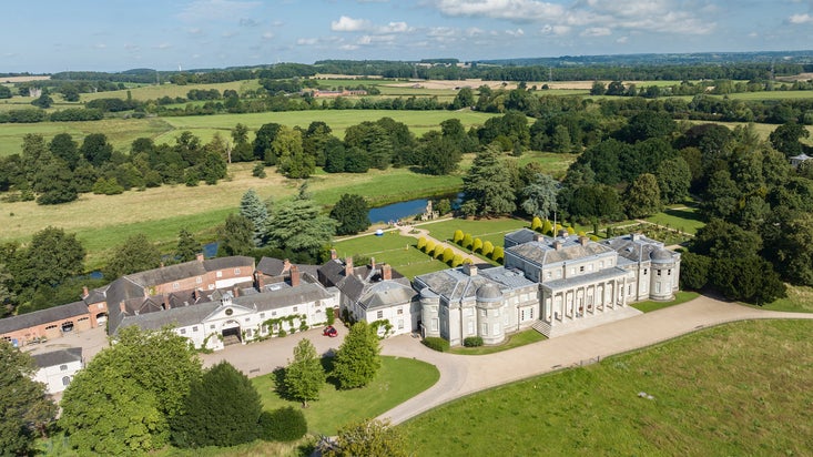 Aerial view of the house and gardens at Shugborough Estate, Staffordshire